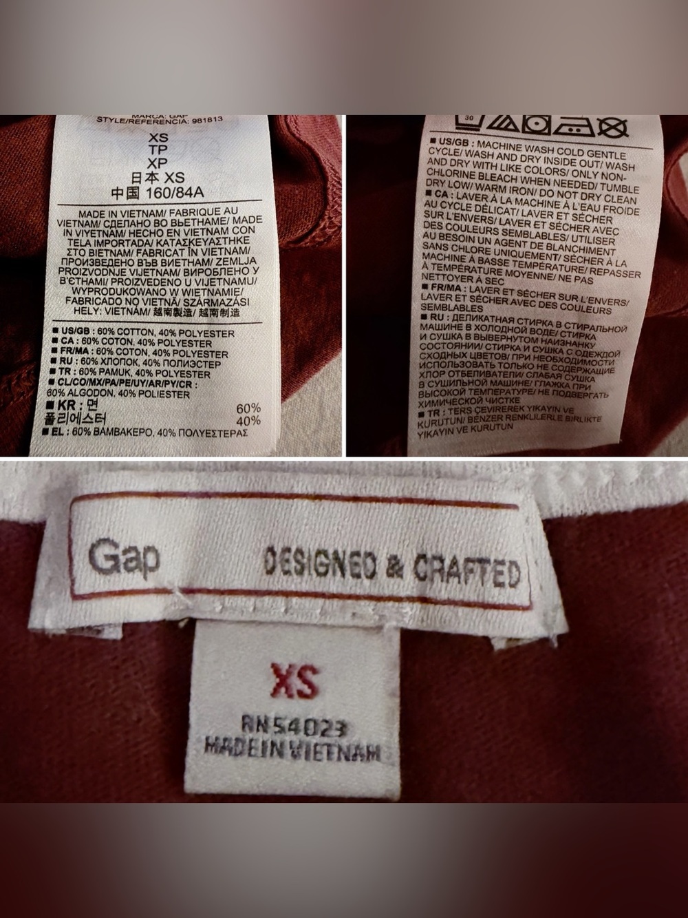 GAP Designed & Crafted Colorblock Raglan Tee | Rust & White | XS - Picture 12 of 12